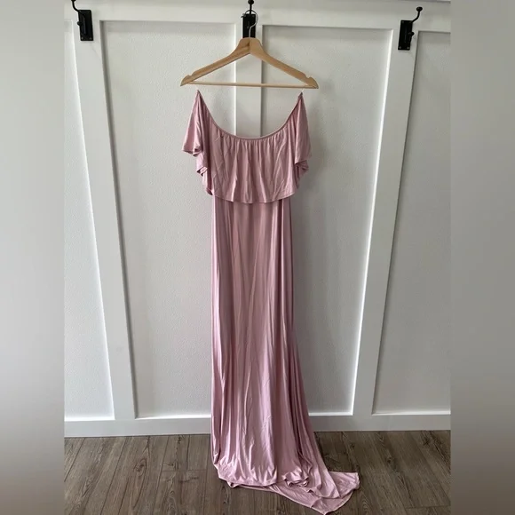 Pinkblush Light Pink Ruffle Off Shoulder Mermaid Maternity Photoshoot Dress - Picture 2 of 5